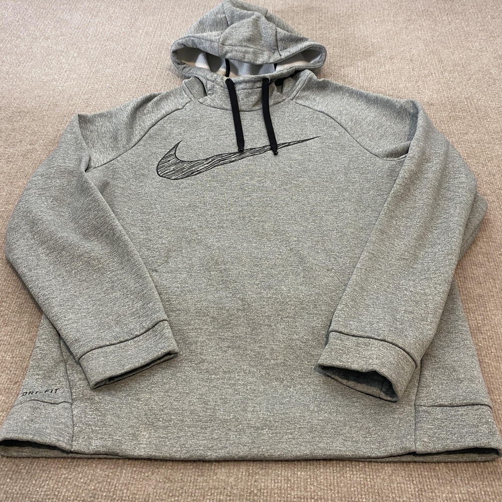 Nike Hoodie Mens Medium Gray Dri-Fit Pullover Fleece Swoosh Logo 931994-063